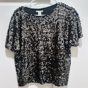 H&M Black and Silver Sequin Blouse